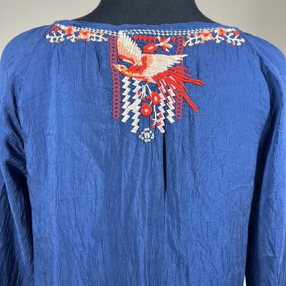 Johnny Was Embroidered Olivia Blouse Tunic Top 3/4 Sleeve Blue Floral Boho XS - Picture 11 of 14